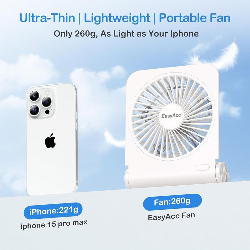 EasyAcc Small Travel Desk Fan, 4000 mAh Slim Portable Fan for Slumber Pod Camping, 180°Tilt Folding, Fully Foldable, Rechargeable, Office Desktop Desk Camping Travel Accessories - Image 3